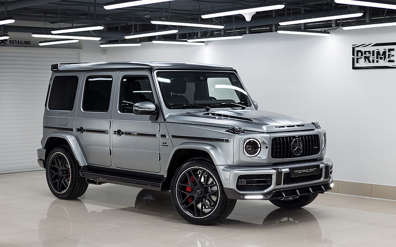 2020, Mercedes-AMG G63, Light Package, TopCar, W463, front view, silver SUV, new silver G63, German cars, Mercedes, HD wallpaper