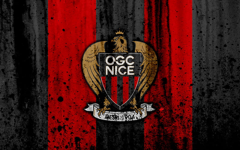 FC Nice logo, Ligue 1, stone texture, Nice, grunge, soccer, football club, metal texture, Liga 1, Nice FC, HD wallpaper