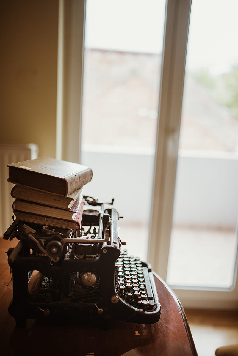 Typewriter, books, vintage, HD phone