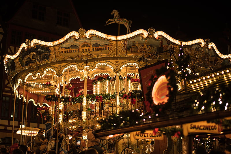 lighted carousel during nighttime, HD wallpaper