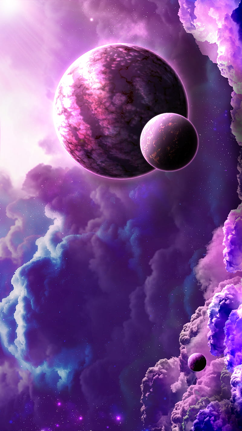 planets, nebula, clouds, stars, light, HD phone wallpaper