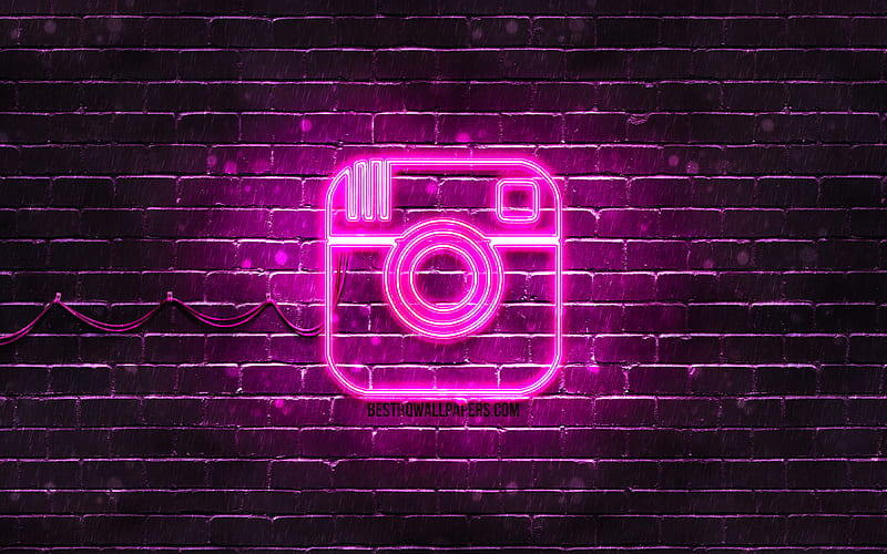 Instagram purple logo purple brickwall, Instagram logo, brands, Instagram  neon logo, HD wallpaper