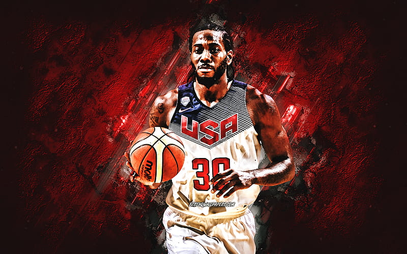 Kawhi Leonard, USA national basketball team, USA, American basketball player, portrait, United States Basketball team, red stone background, HD wallpaper