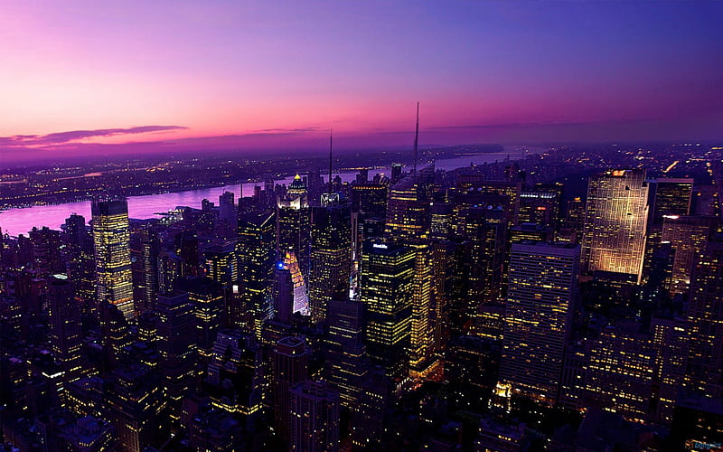 New York City Twilight, new york, cityscape, sunsets, dusk, nature, twilight, sky, HD wallpaper