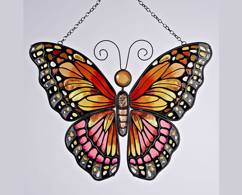 Beautiful Butterfly, art, cg, pendant, mosaic, bonito, creative, abstract, glass, 3d, butterfly, tiffany, brown-pink, ornament, HD wallpaper
