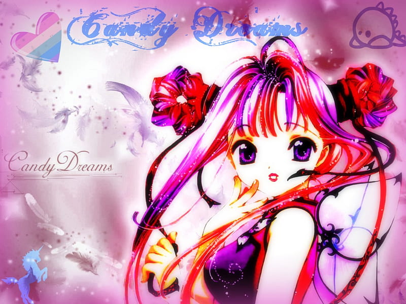 Candy Dreams, Purple, Pretty, Anime, Female, Pink, Heart, Anime Girl, Flower,  HD wallpaper | Peakpx