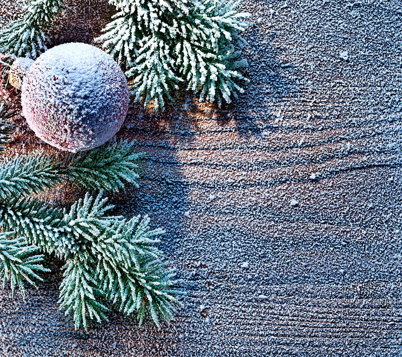 Snowy Christmas, decoration, fir, merry, snow, winter, wood, HD wallpaper