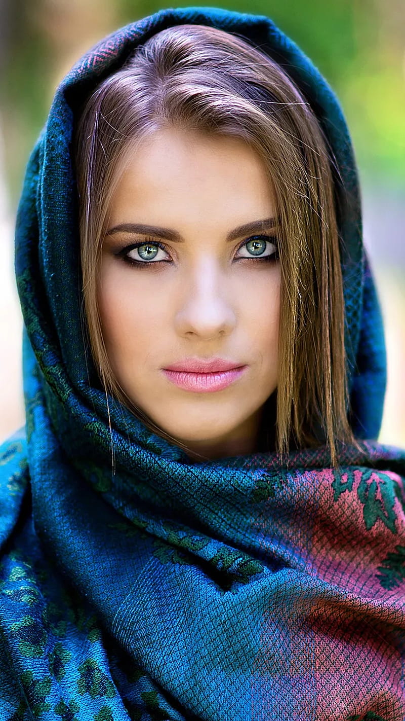 Beauty, bonito, blue, blue eyes, brown hair, elegant, girl, hijab, pink lips, HD phone wallpaper