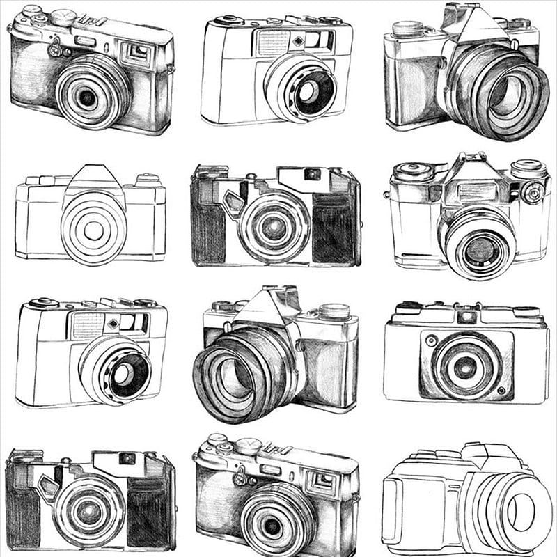 Premium Vector | Photo camera seamless pattern. cute vintage cameras  background. repeated texture in doodle style for fabric, wrapping paper,  wallpaper, tissue. vector illustration.