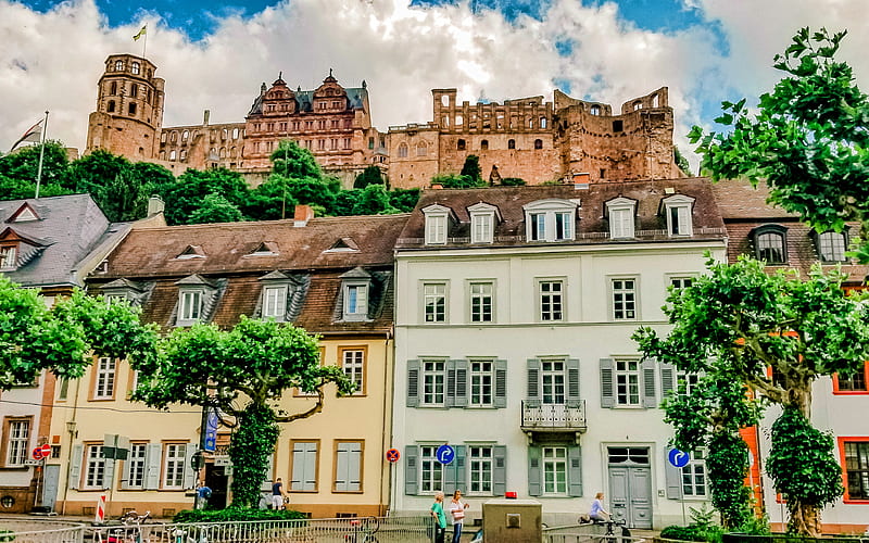 Heidelberg Palace, Heidelberg, old streets, cityscapes, german cities, Europe, Germany, Cities of Germany, Heidelberg Germany, HD wallpaper