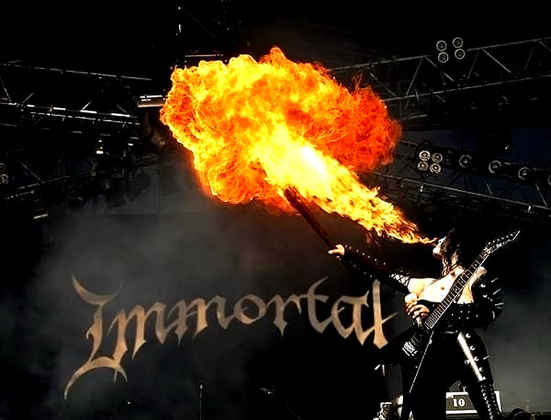 Immortal, black metal, fire, guitar, fire breathing, HD wallpaper