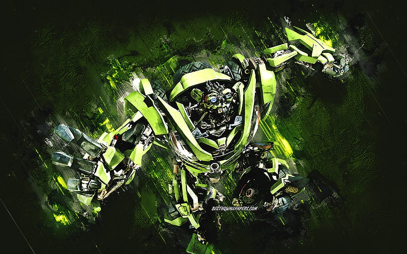 Skids, ROTF, Transformers, Autobot, Skids Transformer, green stone background, grunge art, Skids Autobot, Transformers characters, Skids character, Chevrolet Spark Transformer, HD wallpaper