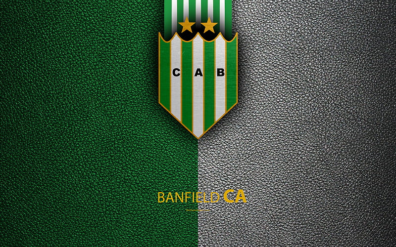 Club Atletico Banfield logo, Buenos Aires, Argentina, leather texture, football, Argentinian football club, emblem, Superliga, Argentina Football Championships, HD wallpaper