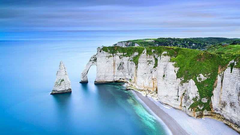 Chemin des Douaniers, Normandy, France, beach, rocks, ocean, water, mountains, HD wallpaper