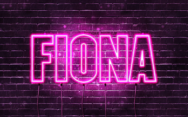Fiona with names, female names, Fiona name, purple neon lights, horizontal text, with Fiona name, HD wallpaper