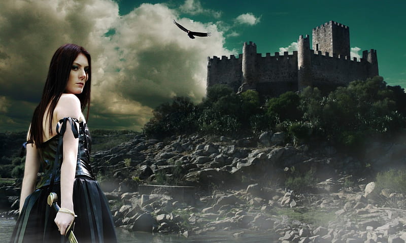 Here is my Home, home, sky, lady, castle, HD wallpaper