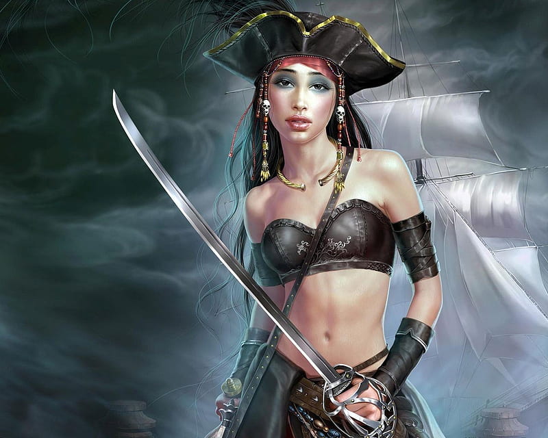 woman pirate sword fight