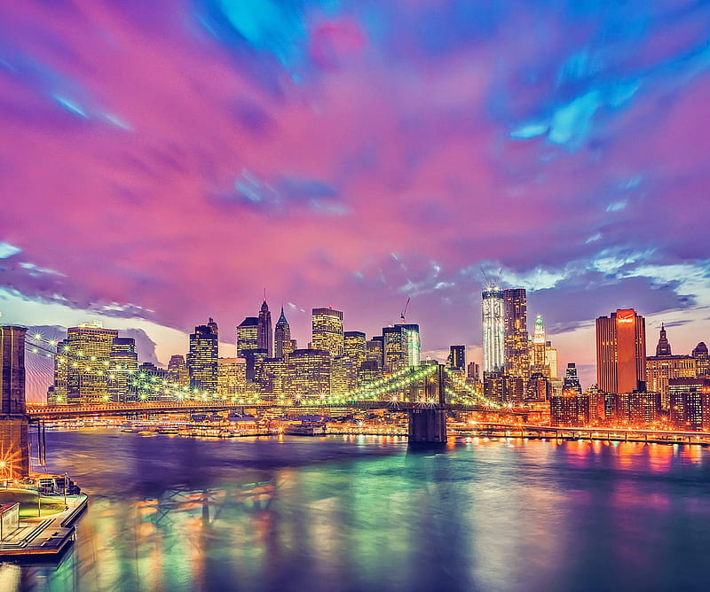 Manhattan, brooklyn bridge, light, new york, united states, HD wallpaper