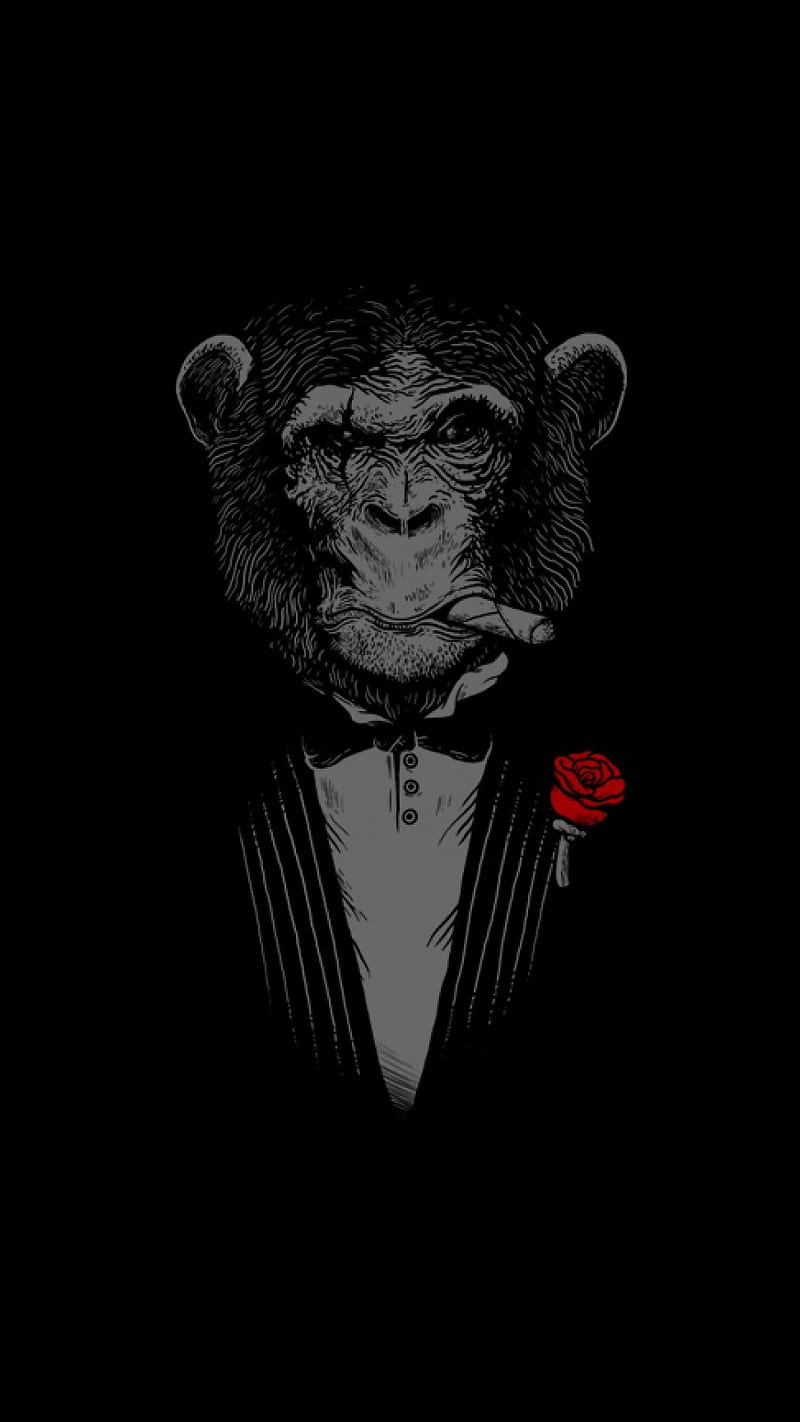 Chimpanzee Cigars Rose , black, art, HD phone wallpaper