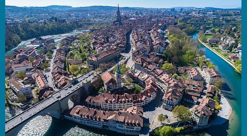 CITY OF BERN Federal Capital, River Aare, aerial , City of Bern, bridges and historical buildings, HD wallpaper