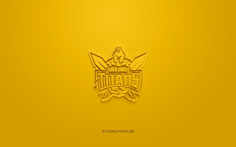 Gold Coast Titans, creative 3D logo, yellow background, National Rugby League, 3d emblem, NRL, Australian rugby league, Queensland, Australia, 3d art, rugby, Gold Coast Titans 3d logo, HD wallpaper