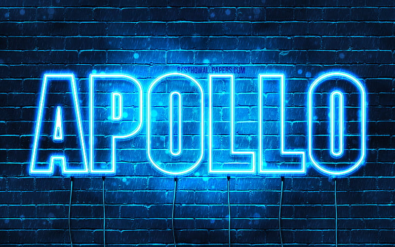 Apollo with names, horizontal text, Apollo name, blue neon lights, with Apollo name, HD wallpaper