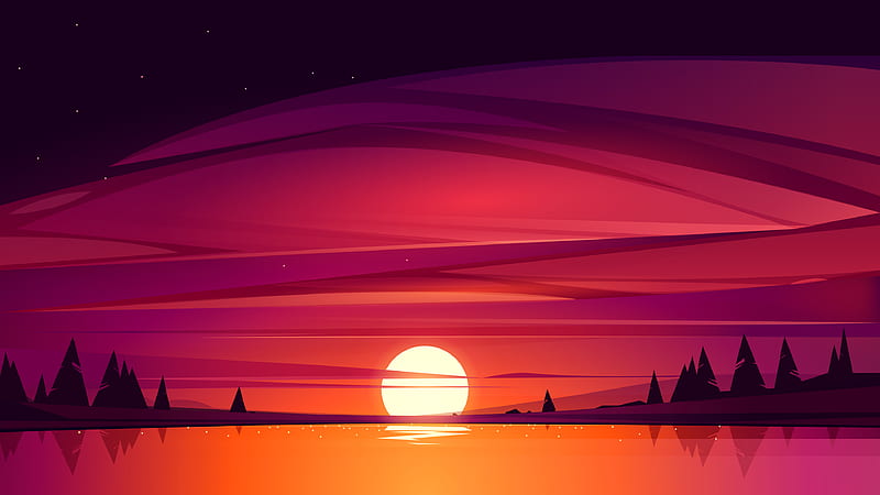 Artistic Sunset Lake Side, HD wallpaper