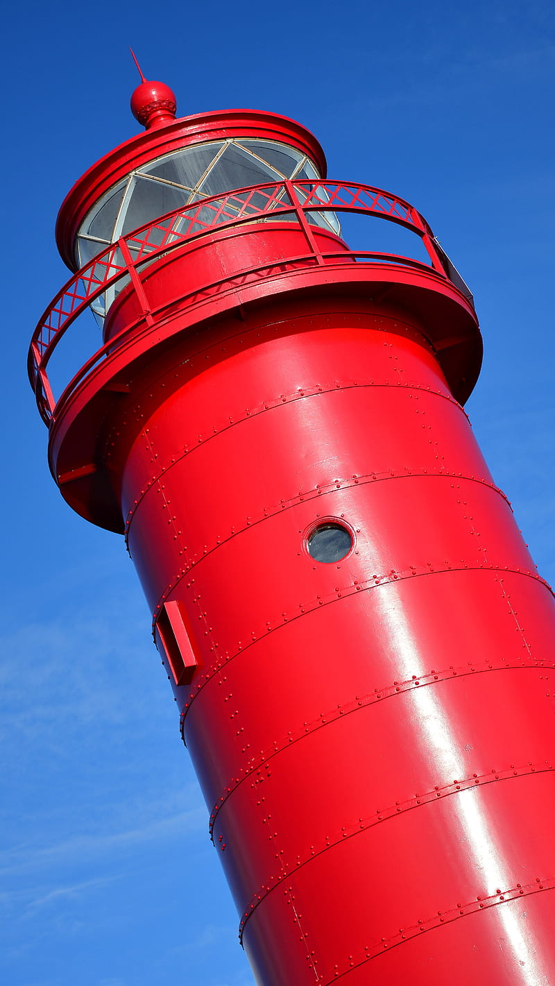 Lighthouse, grandhaven, pier, red, simple, water, HD phone wallpaper