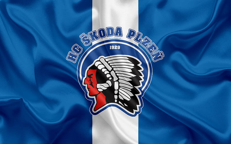 Plzen HC Czech hockey club, emblem, logo, Czech Extraliga, silk flag, hockey, Pilsen, Czech Republic, HC Skoda Plzen, HD wallpaper