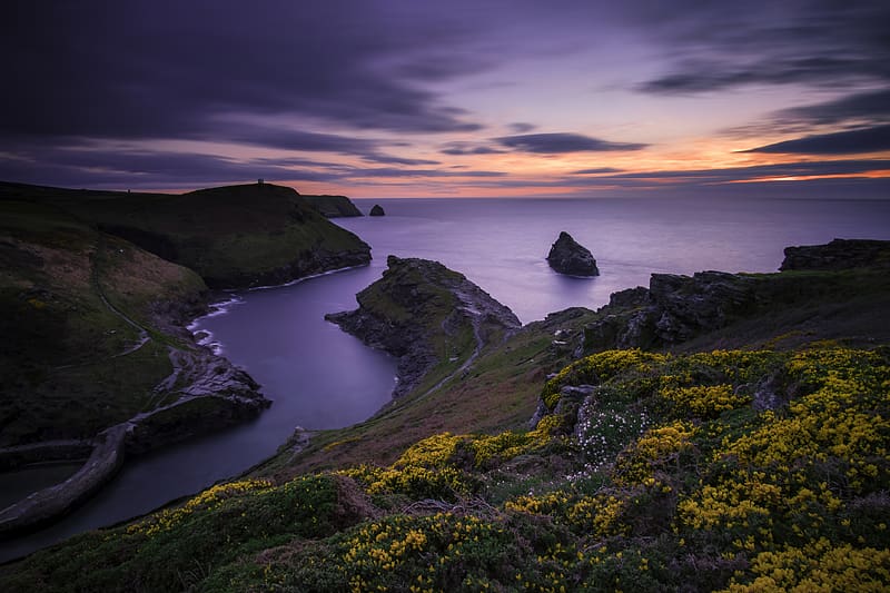 Sea, Horizon, Coast, Ocean, , Spring, Coastline, England, Cornwall, HD wallpaper