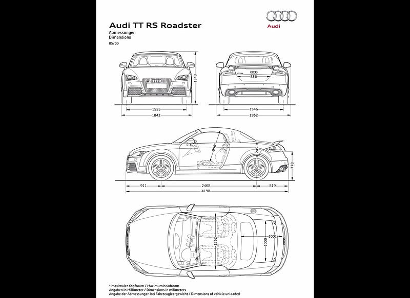 2010 Audi TT RS Roadster - Technical Drawing, car, HD wallpaper