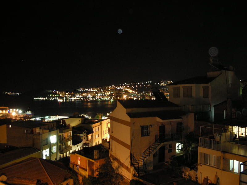 Kusadasi panoramio at night, panoramio, turkey, houses, kusadasi, HD wallpaper