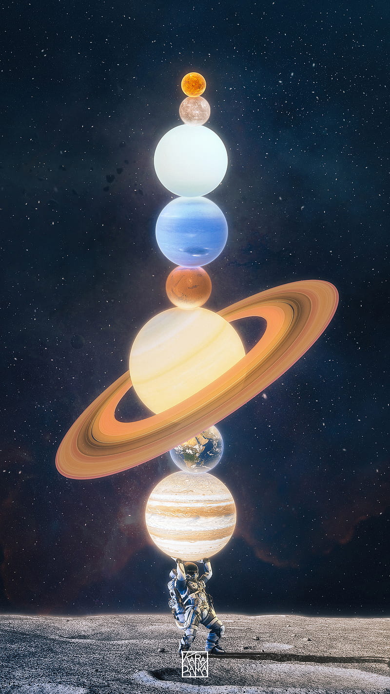 Watch Out!, astronaut, earth, galaxy, mars, moon, neptune, planets, saturn, solar system, space, HD phone wallpaper