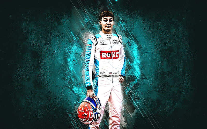 George Russell, Williams Racing, British racing driver, Formula 1, blue stone background, F1, Williams Grand Prix Engineering, HD wallpaper