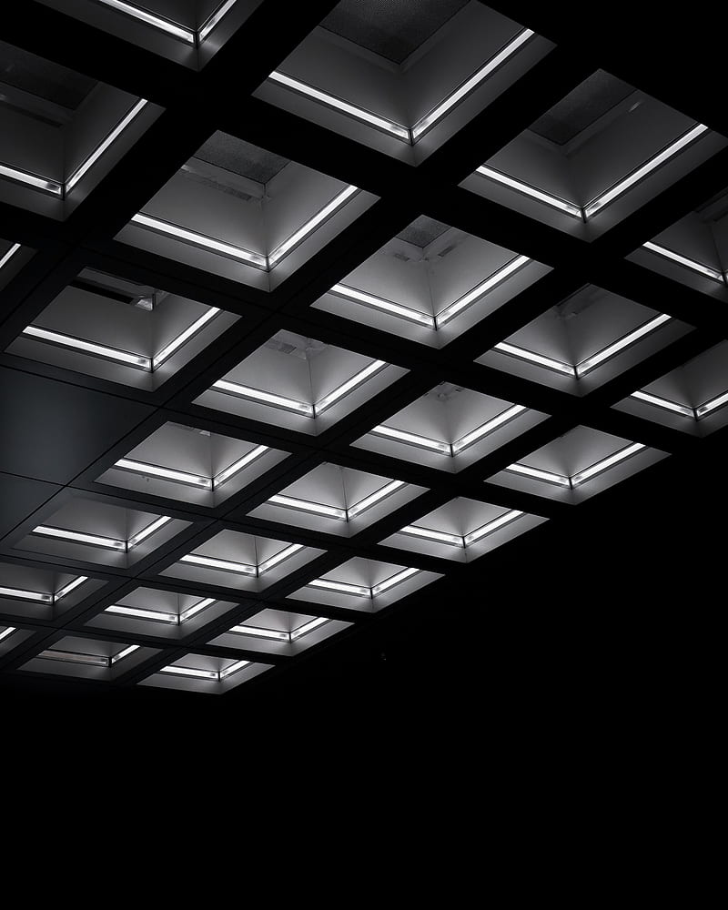ceiling, architecture, backlighting, light, black, HD phone wallpaper