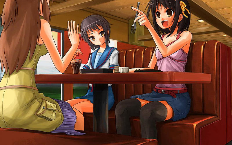 Haruhi Suzumiya, Cant think of a fourth, Eating, Shop, HD wallpaper ...