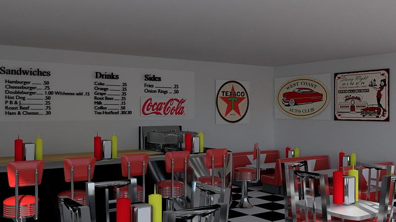A 1950s Diner, 1950s, sfrederick2, Drive-in, Diner, HD wallpaper