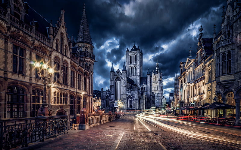 Saint Nicholas Church, nightscapes, belgian cities, Ghent, Belgium, Europe, R, HD wallpaper