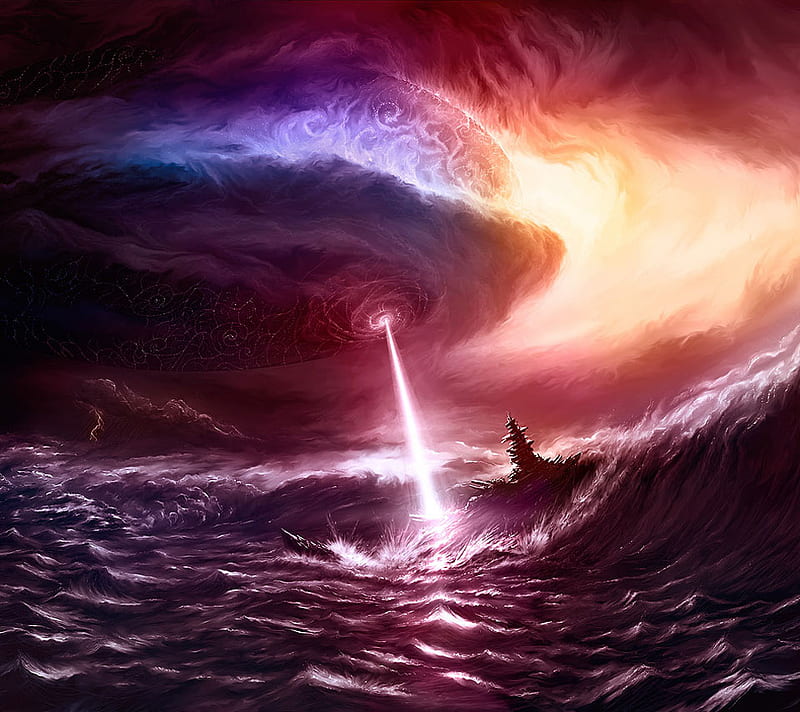 Bellowing Waves, fantasy, bellowing, waves, sky, sea, HD wallpaper
