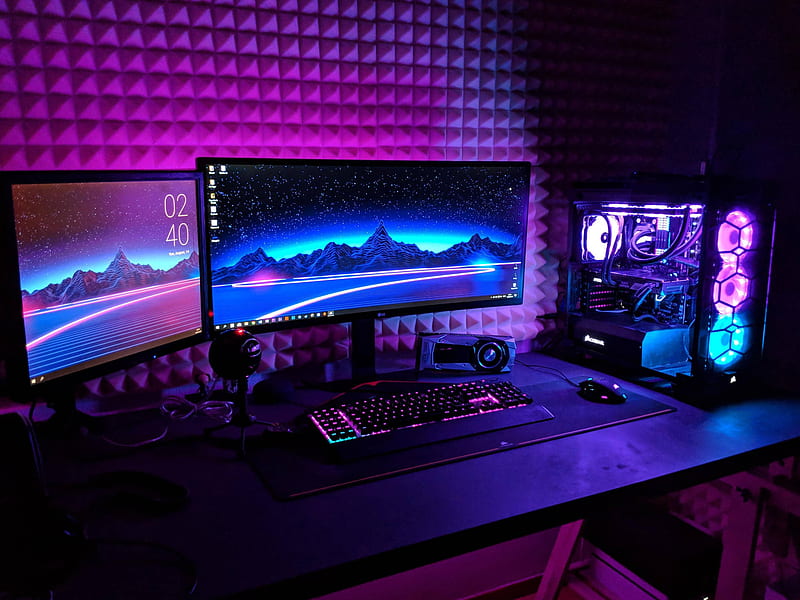 Glowing Gaming Room, Setup, HD wallpaper