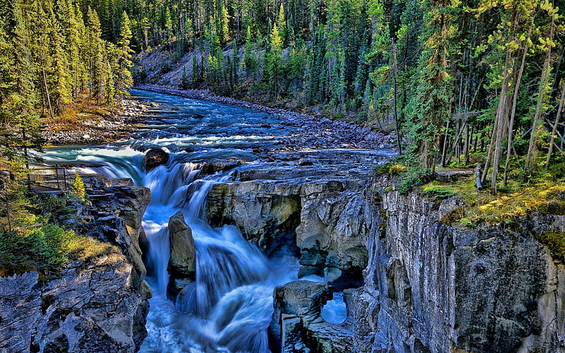 Jasper National Park, mountain river, summer, waterfalls, Canada, beautiful nature, Northern America, R, HD wallpaper