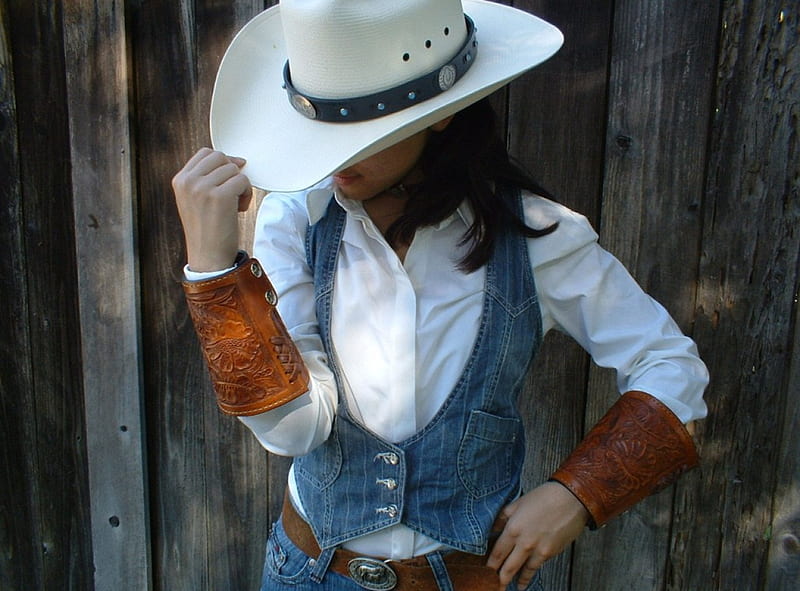 Western Style, fence, cuffs, cowgirl, hat, HD wallpaper
