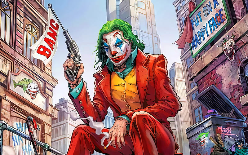 Joker with gun, , fan art, supervillain, blue backgrounds, creative, Joker, cartoon  joker, HD wallpaper | Peakpx