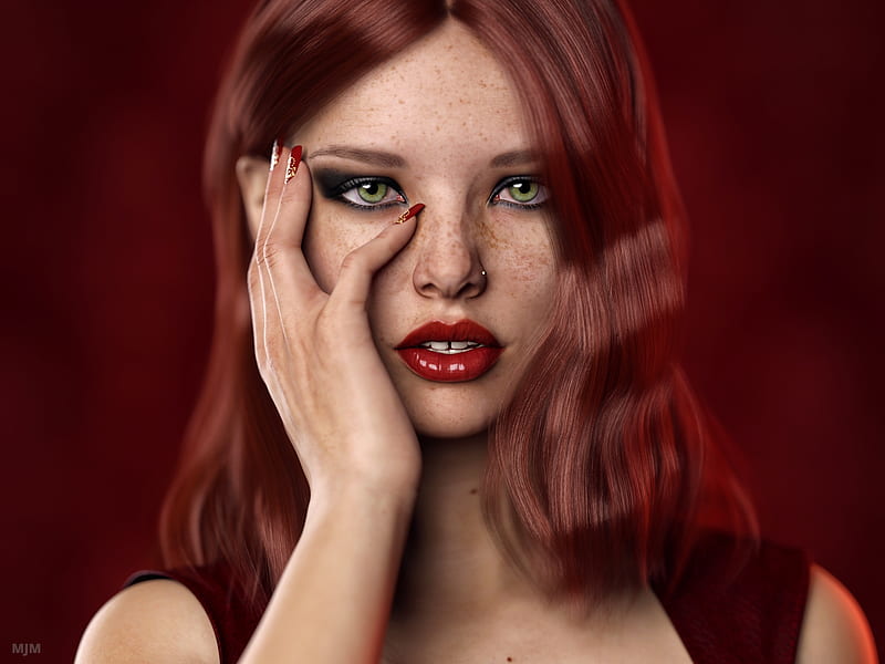 Georgia, frumusete, mjm, luminos, cg, redhead, fantasy, girl, hand, face, HD wallpaper Georgia, frumusete, mjm, luminos, cg, redhead, fantasy, girl, hand, face, HD wallpaper