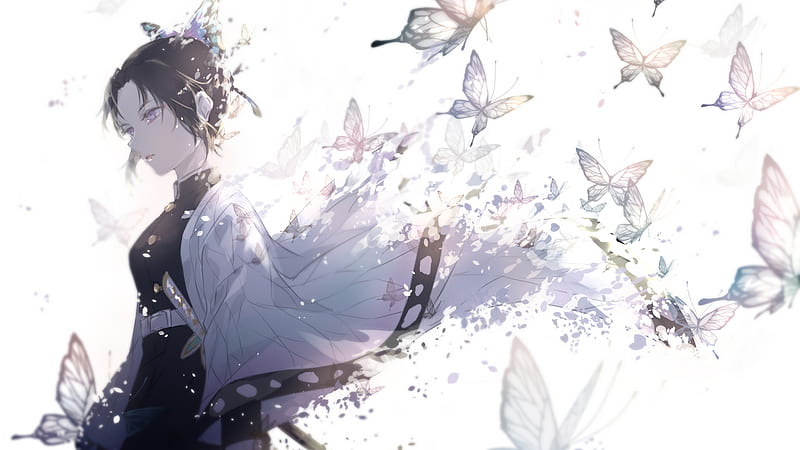 Demon Slayer Shinobu Kochou On Side With Flying Butterflies Anime, HD wallpaper