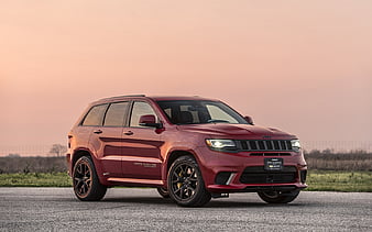 Jeep Grand Cherokee Trackhawk, Hennessey, HPE1000, front view, exterior, red SUV, tuning Grand Cherokee, american cars, Jeep, HD wallpaper