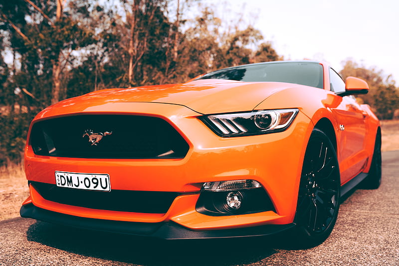 orange Ford Mustang, HD wallpaper