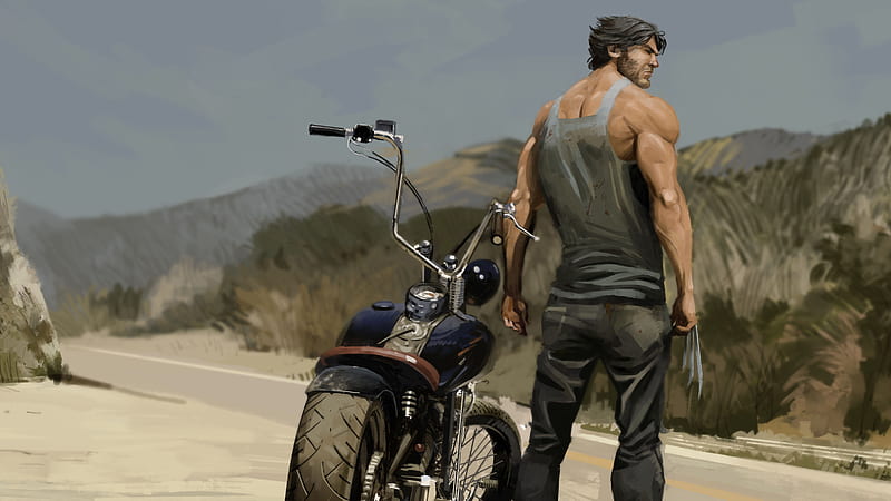 Wolverine With Bike, wolverine, superheroes, behance, artwork, artist, HD wallpaper