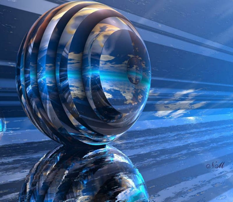 3D Mirror, abstract, blue, 3d and cg, HD wallpaper