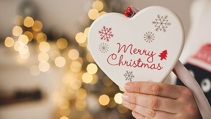 Merry Christmas greetings card, heart, New Year, HD wallpaper